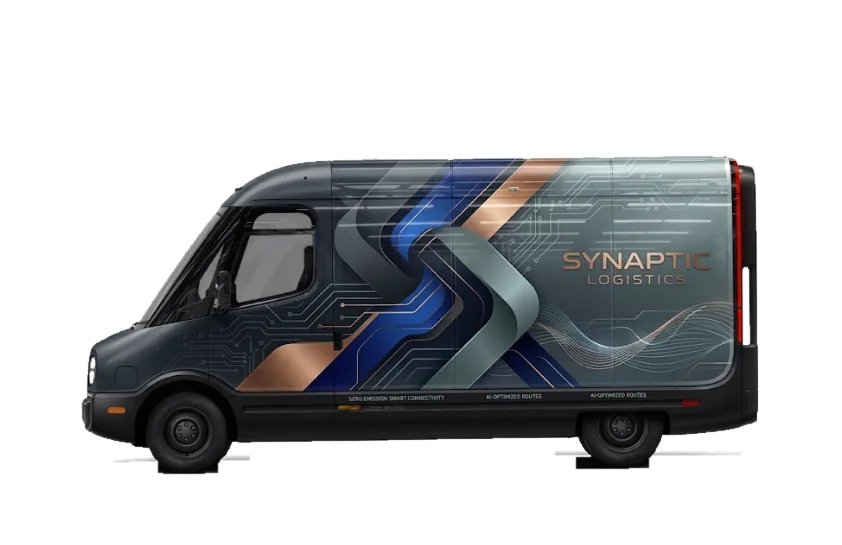Synaptic Logistics wrapped electric delivery van